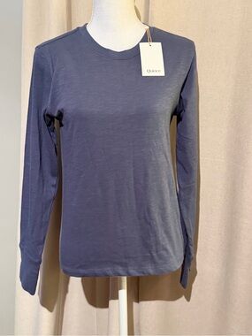 Quince  Slub Organic Cotton Long Sleeve T-Shirt Women Size S Navy Blue NWT